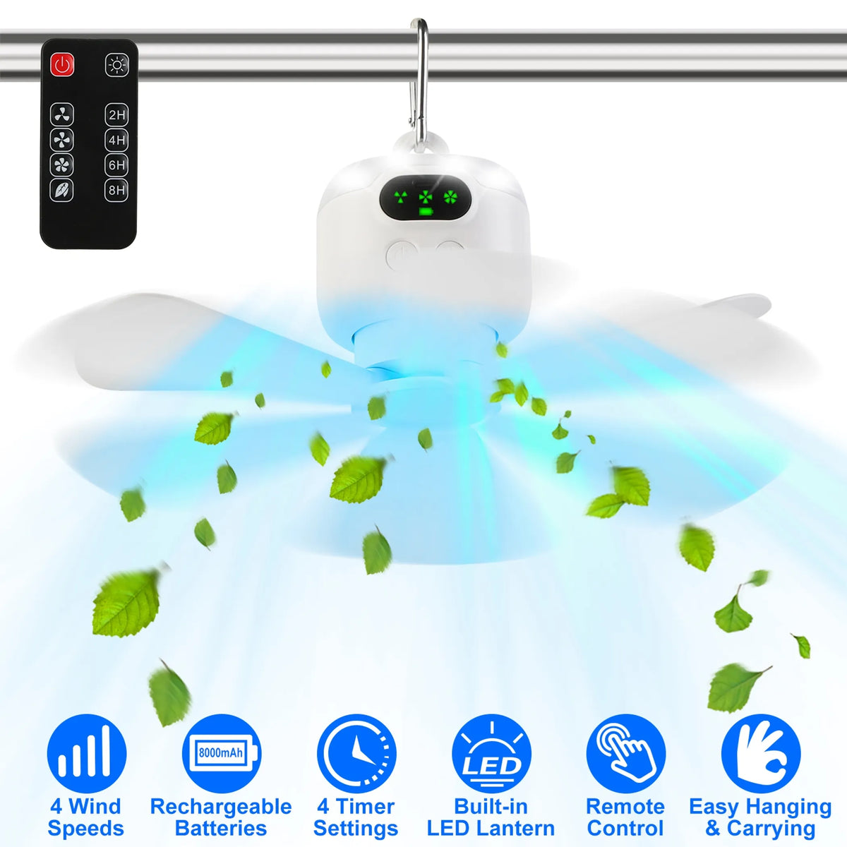 2 In 1 Portable Camping Fan with LED