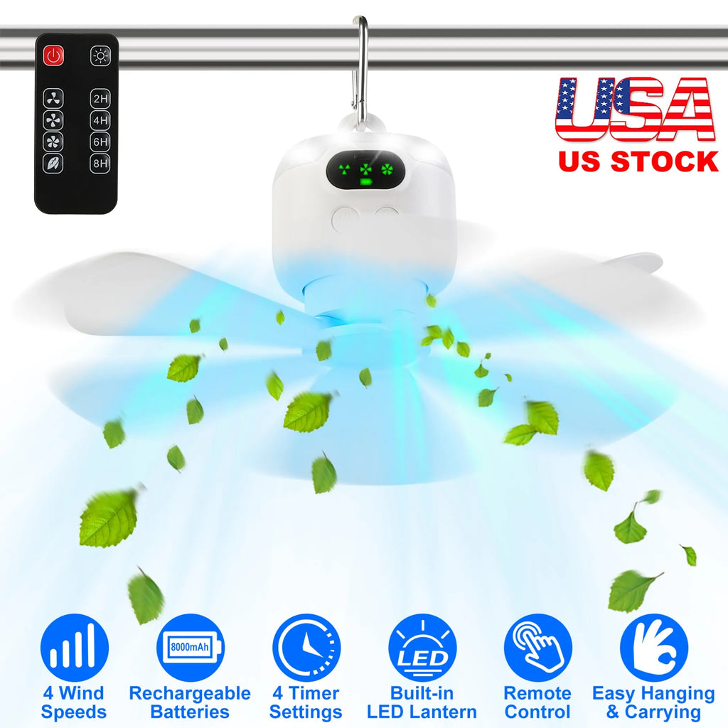 2 In 1 Portable Camping Fan with LED