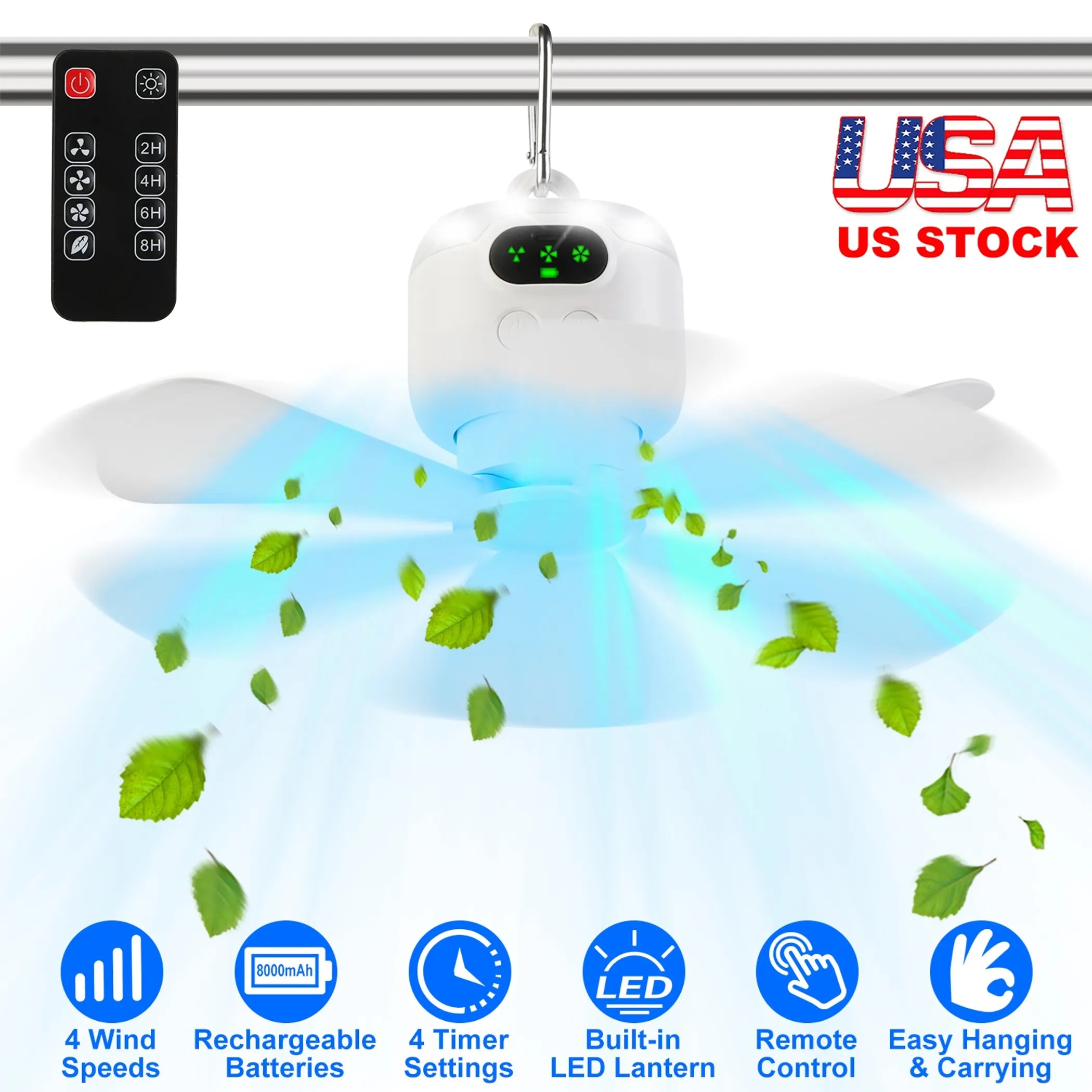 2 In 1 Portable Camping Fan with LED