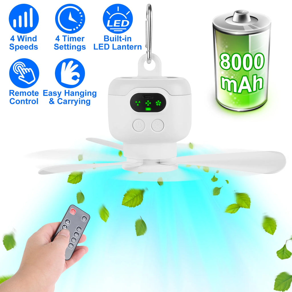 2 In 1 Portable Camping Fan with LED