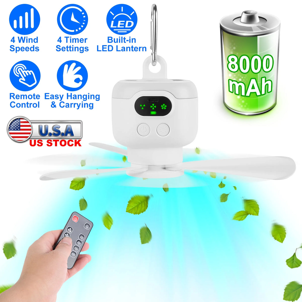 2 In 1 Portable Camping Fan with LED