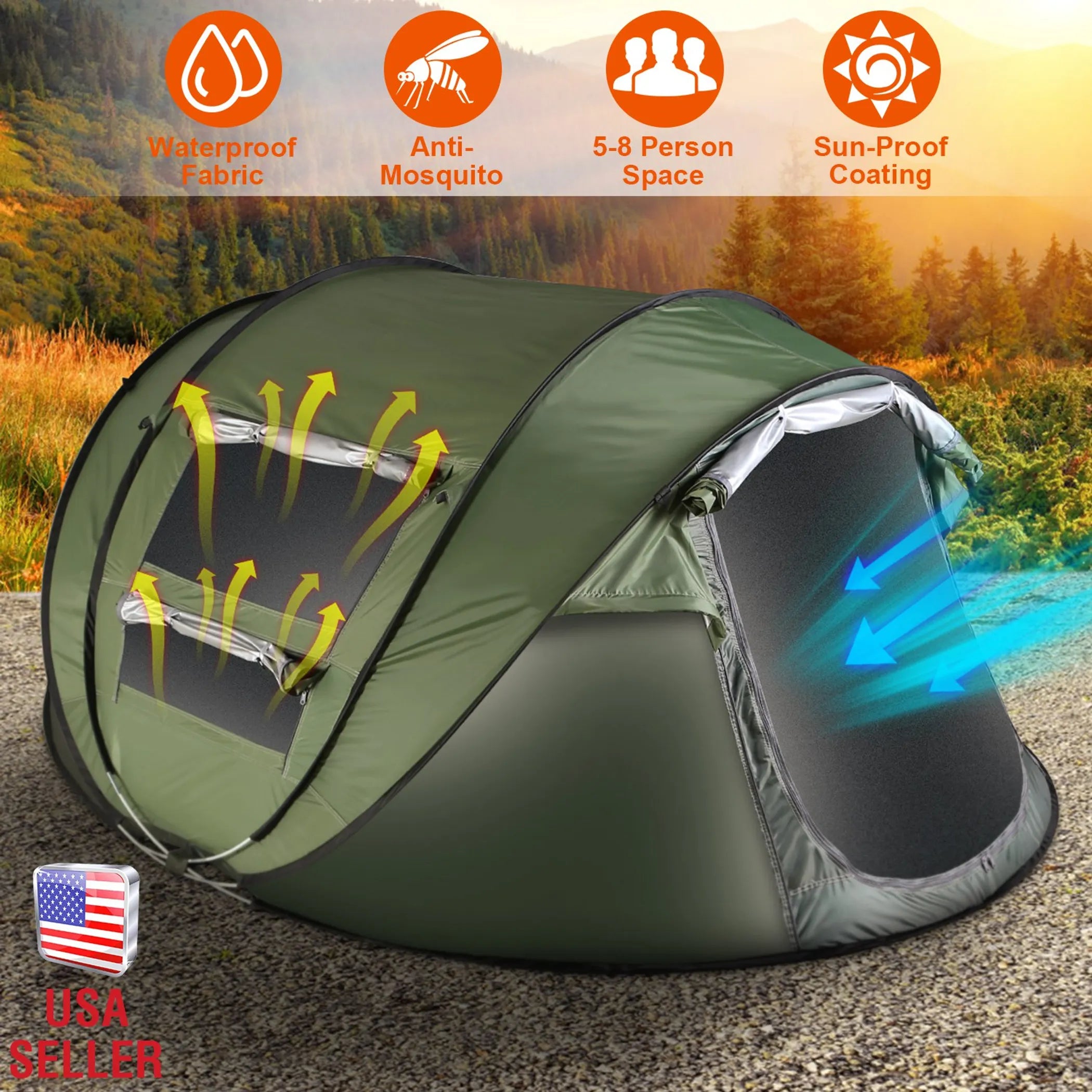 5-8 Person Pop Up Tent Automatic Setup Camping Tent