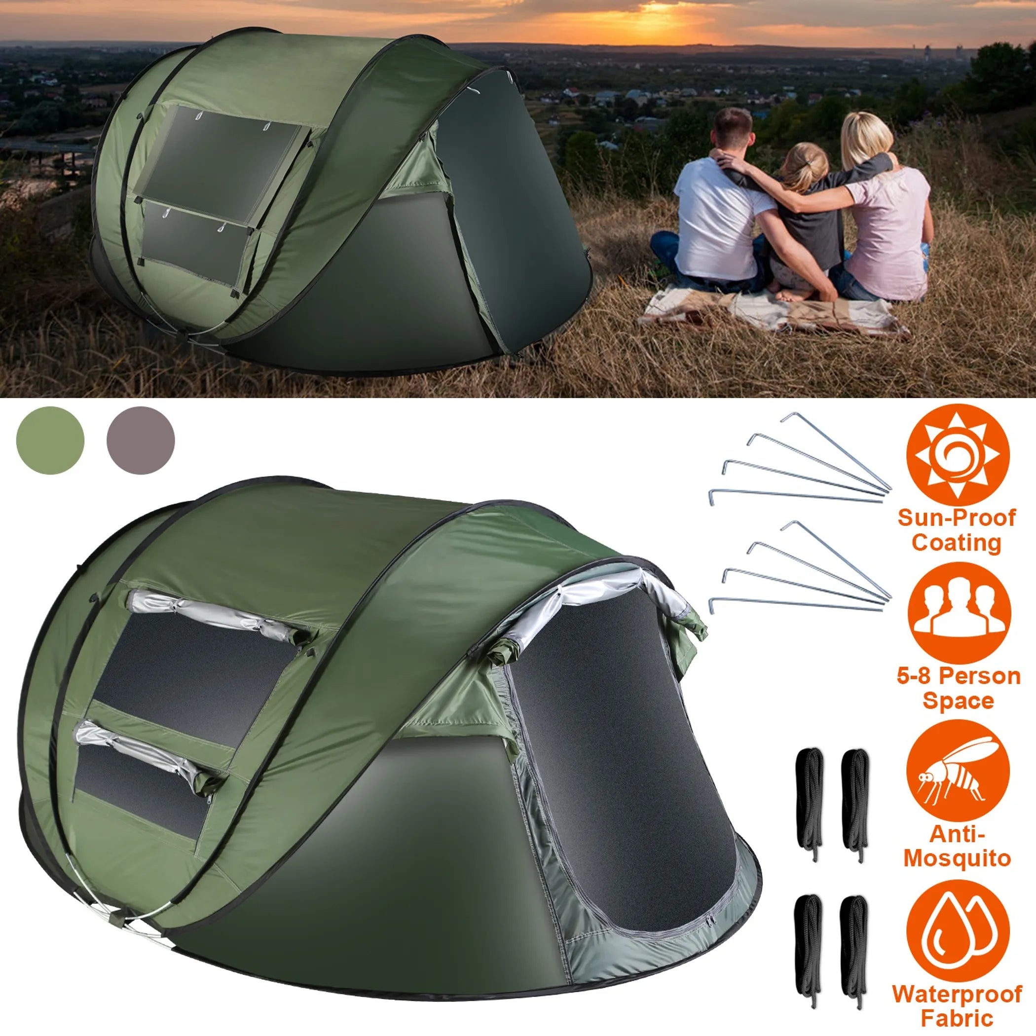 5-8 Person Pop Up Tent Automatic Setup Camping Tent