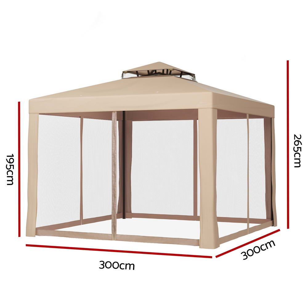 NNEDSZ Gazebo Marquee 3m Outdoor Event Tent Camping Party Mesh Wall Canopy Brown